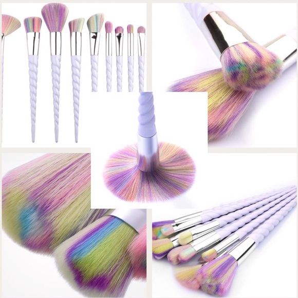 10 Pcs Rainbow Unicorn Makeup Brush Set w/ Bag - Picture 3 of 8